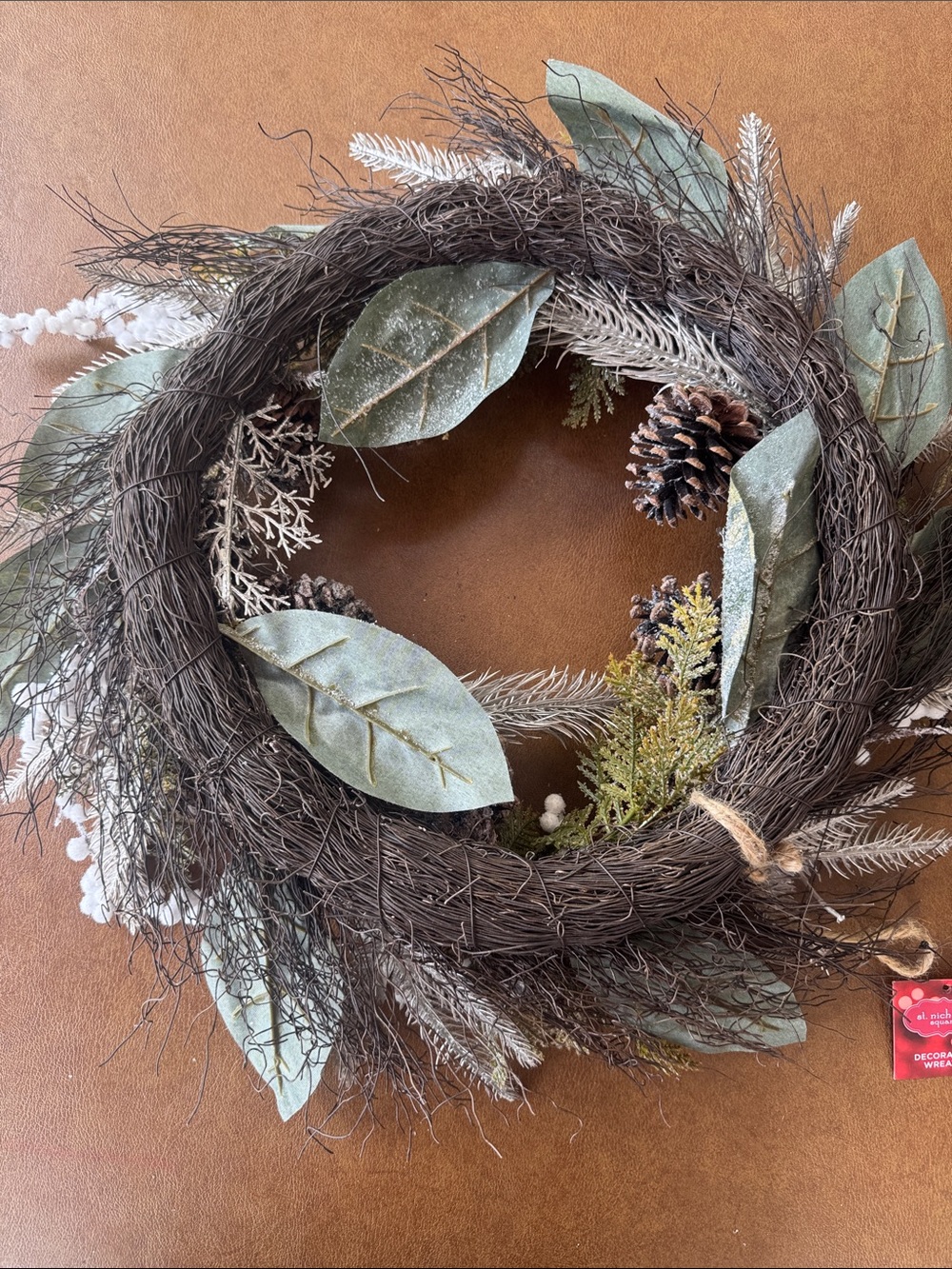NWT St. Nicholas Square Frosted Pinecone Christmas Wreath - Picture 3 of 4